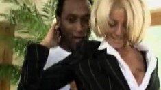 Gorgeous blonde realtor in lingerie gets pounded by a black stallion