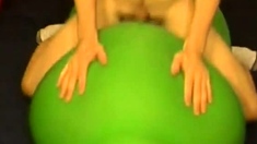 Big green balloon riding humping cum