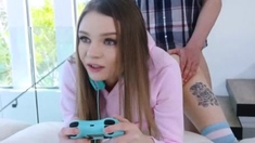 Teen Gamer Girl Plays with Joystick!
