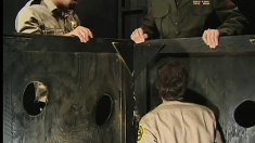 Horny army dudes enjoy some glory hole sucking and deep anal action