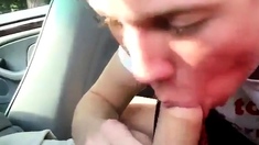 Blowing A Friend In The Car And He Cums In My Mouth